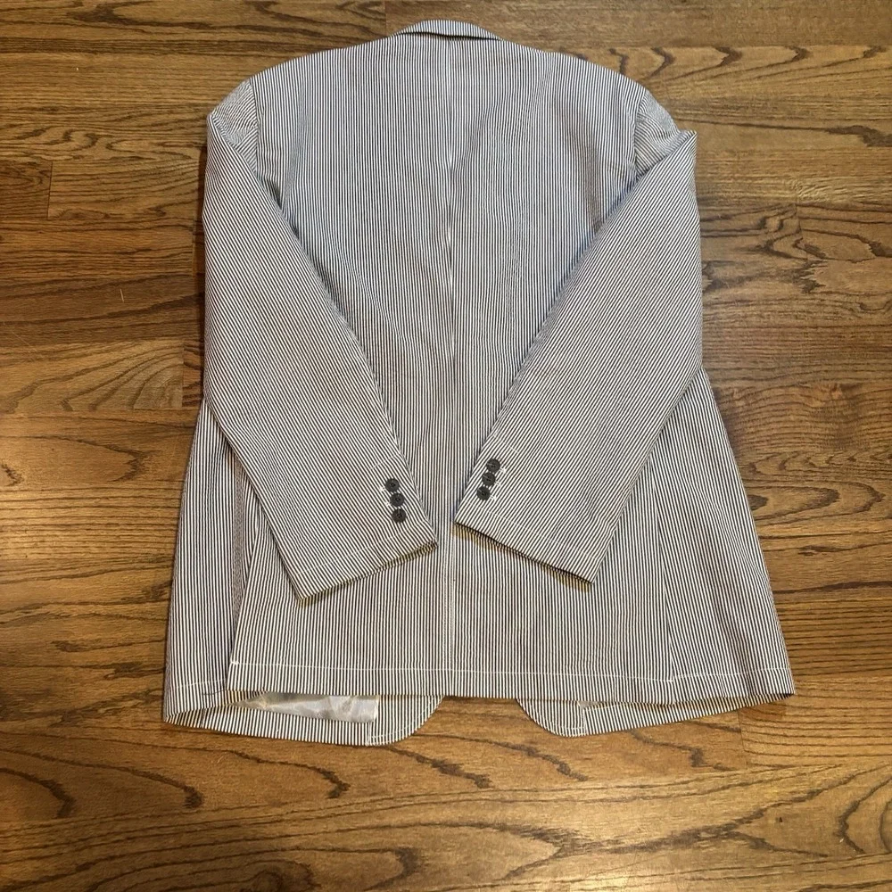 Martin Gordon Men's Size XL Seersucker Blazer Sport Coat Blue White Two‎ Button